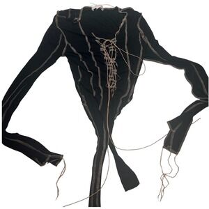 Hot & Delicious Womens Top Size S Long Sleeve Lace‎ Up Black Stitch Detail